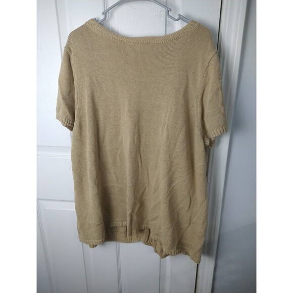 St. Johns Bay 2X Sweater Brown Cardigan Two Button Cable Knit Front SS Scoop... - Picture 11 of 11